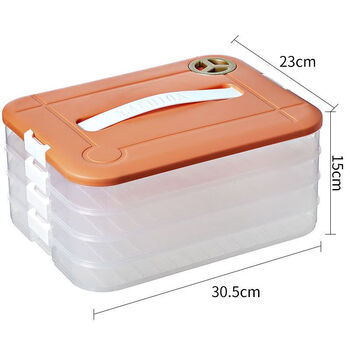 Naoiskey naoski dumpling storage box, special quick-frozen and fresh-keeping kitchen artifact, orange sealed fresh-keeping + timer + handle, newly upgraded 1 lid + 1 bottom four layers