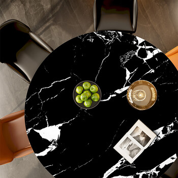 Imitation marble table mat, round round table mat, waterproof and oil-proof, round pvc tablecloth, anti-scalding, light luxury coffee table protection, luxury stone black and white roots, diameter 130cm