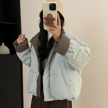 Rolled sleeves 2025 new korean style loose stand-up collar petite women's short white duck down bread jacket blue s 90-120 catties