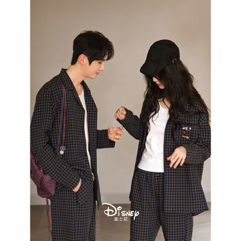 Beiyan couple pajamas for men and women spring and autumn soft cotton mickey high-quality plaid loose long-sleeved home clothes set can be weared outside c21037 men's clothing 2xl