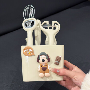 Rsrddy kitchen gadget set stainless steel fruit knife paring knife egg beater scissors bottle opener combination home storage puppy kitchen 6-piece set drainable storage box 1