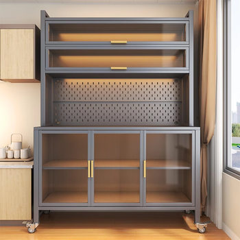 Yimeiyou kitchen sideboard cabinet cupboard integrated wall multi-functional storage rack microwave oven storage cabinet sideboard high quality carbon steel double split gray-5 layers 60*42*157cm