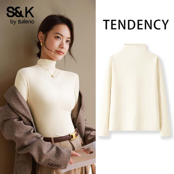 Baleno s&k series bottoming shirt for women in autumn and winter new style half turtleneck german thin velvet long-sleeved t-shirt women's top clothing warm 9.8 apricot#solid color l