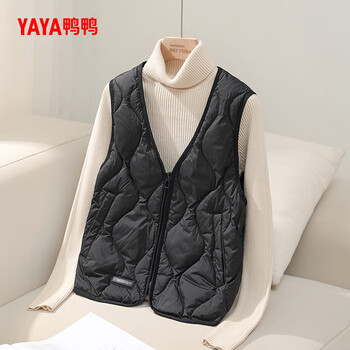 Yaya lightweight down vest women's 2025 new fashion loose v-neck thin outerwear autumn and winter liner vest black xl