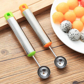 He jiagong fruit digging spoon fruit fork stainless steel watermelon digging fruit cutter ice cream digging spoon multi-function water orange + green (2 packs)