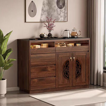Qiukexin chinese solid wood sideboard wall-mounted integrated storage cabinet smart tea bar machine 2025 new multi-functional tea cabinet