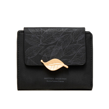 Oimg japanese style small fresh short women's wallet folding large capacity printed student small wallet zipper coin purse ins black