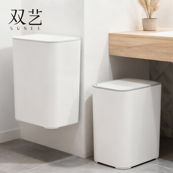 Double-art gap wall-mounted trash can for bathroom and toilet push-type with lid for home living room kitchen bedroom large-capacity paper basket clean white - wall-mounted model - free of charge if dropped - 8l