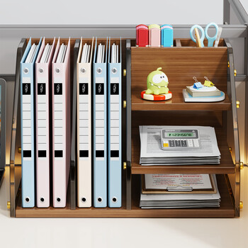 Desk rack, desktop file storage rack, vertical multi-layer bookshelf, bookshelf, girl's work station transformation artifact, walnut-black tea