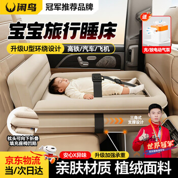 Xianniao car baby bed, children's high-speed rail sleeping artifact, in-car inflatable portable sleeping mattress for rear seats with babies, automatic inflatable luxury model, electric pump + adjustable length and height + wrap-around guardrails, long-distance baby travel, airplane, train, second-class car, folding rest bed sleeping mat