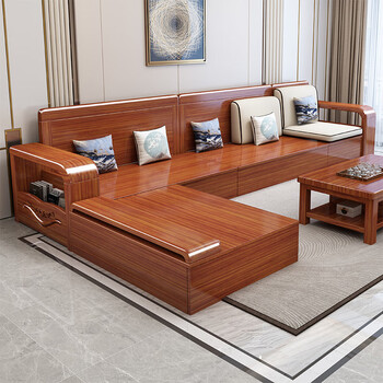 Chenya sofa walnut solid wood sofa living room combination chinese style winter and summer dual-use large and small apartment furniture wooden sofa four-seater + imperial concubine + long coffee table