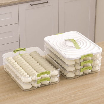 Naoiskey multi-layer large-capacity dumpling box for freezing, dedicated home storage, certified sealed, bright green, one layer, no cover, no buckles, no seal, random colors