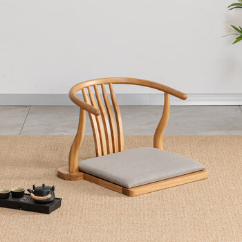 Shantou lincun solid wood tatami seat japanese-style floor chair armrest bed backrest japanese-style room chair bay window chair tea chair kang chair fixed cushion solid wood color gray linen fully furnished