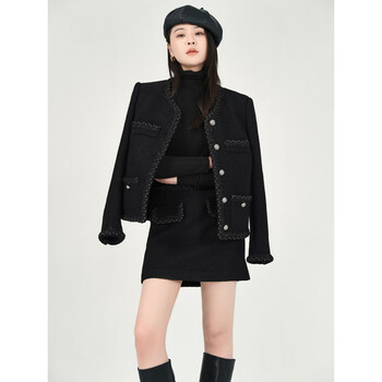 Ksoeur k sister black gold xiaoxiang suit pocket single breasted xiaoxiang jacket + skirt women black-coat l