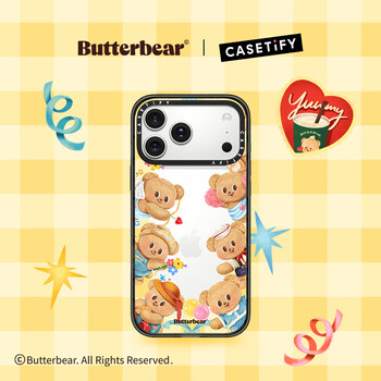 Casetify butter bear x casetify joint variety butter bear suitable for iphone17/16/15 air/pro/max apple phone case transparent black frame iphone 17 pro