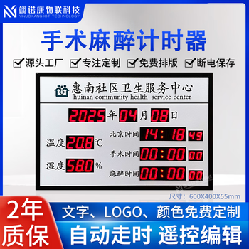 Customized hospital operating room timing board anesthesia time automatic counter led temperature and humidity clock electronic signage style reference 6 60*40cm