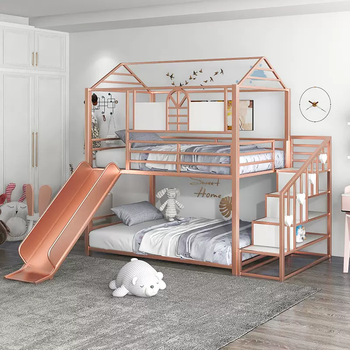 Yusenyi environmentally friendly formaldehyde-free double-decker children's bed with bunk bed for boys and mother-in-law with slide combination high and low bed with wardrobe light luxury rose gold with ladder cabinet 1350mmx2000mm more combinations