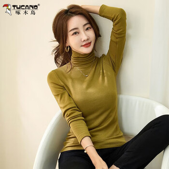 Woodpecker modal large d size high collar bottoming shirt women's autumn and winter new slim pile collar versatile long sleeve t-shirt women's turmeric spring and autumn thin section m 80-100 jin