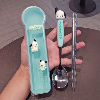Yusenyi genuine sanrio 304 stainless steel portable tableware single child cartoon chopsticks spoon office worker genuine pacha dog (free three-dimensional stickers)