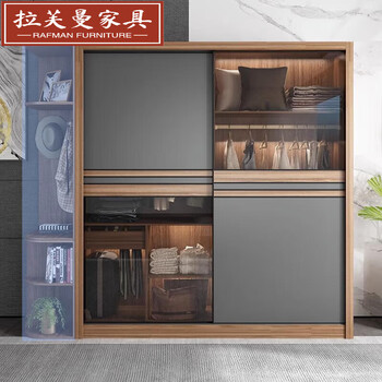 Ruffman nordic sliding door wardrobe bedroom household small apartment cabinet simple modern sliding door storage combination wardrobe 1.2 meters single wardrobe door-to-door delivery package installation