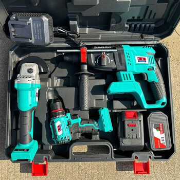 Mo peng power tool set four-piece brushless lithium battery four-piece impact drill rechargeable electric hammer angle grinder wrench power three-piece set + two electric hammer + angle grinder + small steel gun