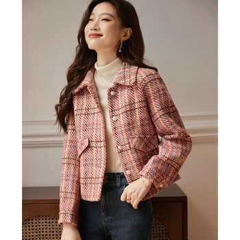 Shangjing jacket women's 25th winter new women's tweed plaid color blocking small fragrant style thickened warm short short jacket women