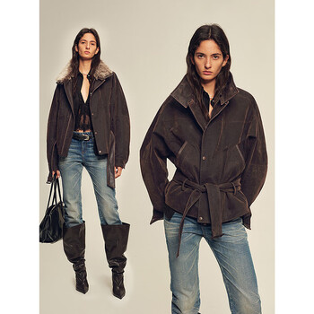 Fu zhien chic parka modern traveler detachable toca fur collar fur goose down parka jacket