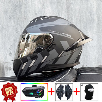 Lvs motorcycle helmets for men and women, bluetooth full-face helmets, dual lenses, motorcycles, sports cars, party racing, new national standard 3c certification, a1, extraordinary gray, aurora silver (night vision possible) + y10 bluetooth xl