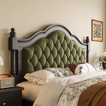 South classical furniture american light luxury retro black 2-meter solid wood bed french mid-century style green soft bag storage master bedroom princess bed single bed 1.8*2 meters