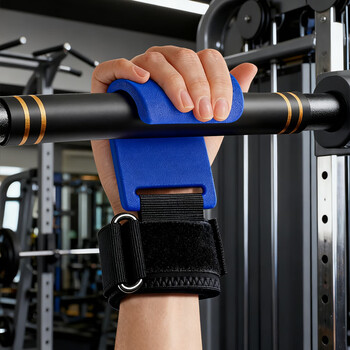 Chaos pull-up assist hook wristband fitness hanging horizontal bar anti-hand-off assistance middle-aged and elderly lumbar traction stretch hook upgraded steel plate style pair set smooth assistance blue