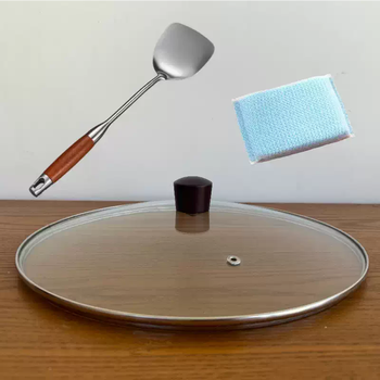 Yusenyi thickened pot lid household cooking pot solid wood lid glass pot lid tempered glass universal transparent pot lid order to get a spatula and scouring pad. contact customer service to note the caliber when placing an order.