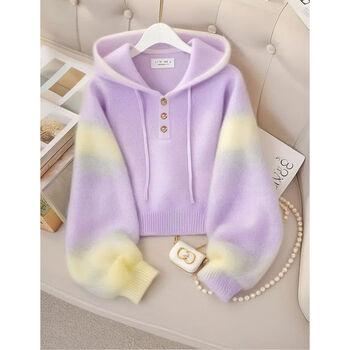 Xiangduoer (xiangduoer) korean purple loose lazy style high-end hooded sweater 2025 autumn new style casual knitted top purple 3434# m recommended within 100 pounds