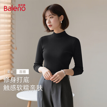Baleno 2025 new wool long-sleeved bottoming shirt for women half turtleneck inner layer for women autumn and winter warm mid-collar knitted sweater
