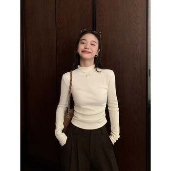 Pusumede black half turtleneck sweater for women spring and autumn design waist slimming short bottoming shirt top mi xing s