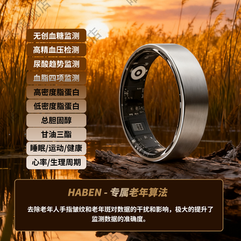 Haben uric acid and blood lipid testing blood sugar blood pressure blood oxygen smart ai ring multifunctional sports health black technology ring sleep monitoring wearable heart rate monitoring non-invasive detector titanium silver elderly version - upgraded exclusive elderly algorithm - measure three highs no. 13 finger circumference 70mm or more