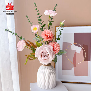 Love has been filled with sugar, nordic style artificial flowers, fake flowers, ceramic vases, living room decoration, tv cabinet ornaments, plastic flowers, pink and white set