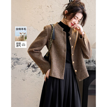 Demana soft sheep wool autumn style tweed stand-up collar straight metal buckle shoulder temperament women's jacket
