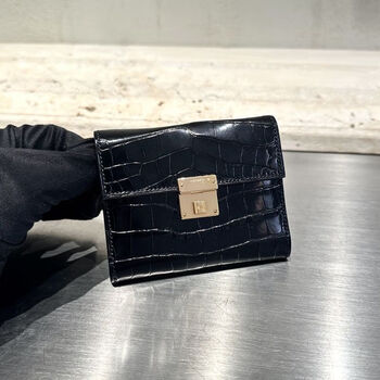 Hermes (hermes) second-hand 95 new hermes (hermes) clic black gold shiny crocodile card holder rose gold buckle z-engraved no accessories