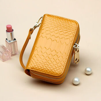 Ye yu double zipper key bag for women, small and simple coin purse, large capacity, genuine leather, multi-functional, fashionable, korean cute short style, yellow crocodile bright leather short style, cannot hold mobile phone