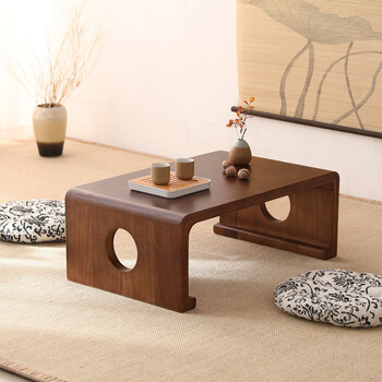 He jiagong solid wood tatami tea table bay window table kang table balcony small table simple tatami tea table chinese culture table guqin table 40 long * 40 wide * 30 (walnut color) fully equipped