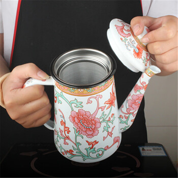 Huicheng huitong retro thickened enamel 1.1l enamel coffee pot oil kettle enamel kettle enamel pot milk tea kettle cold kettle 1.1 liter (european style) coffee pot / with net 1.1l