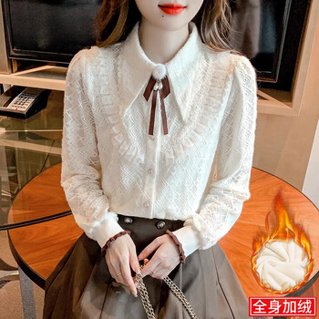 Summer shape brushed lace bottoming shirt women's spring clothing 2025 early spring new women's top fashionable western shirt apricot plus velvet l 106-115 jin