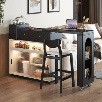 Melex solid wood tea bar machine sideboard integrated direct drinking machine water partition bar cabinet living room retractable tea table island table black white single bar cabinet