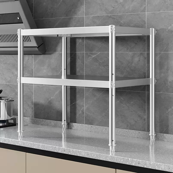 Yusenyi stainless steel countertop storage rack kitchen supplies stove top shelf microwave oven bowl and dish seasoning storage length 40 width 25 2 layers 70cm high