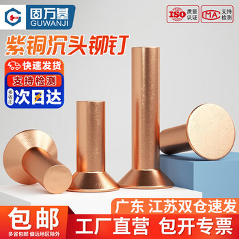 Guwanji copper countersunk head rivet gb869 percussion flat head flat cone head solid rivet copper rivet national standard accessories m3x6 (200 pieces)