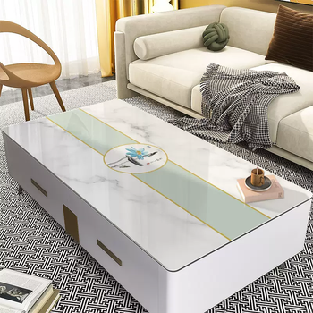 Yusenyi 2025 new coffee table table mat no-wash oil-proof and waterproof pvc desktop protection mat light luxury high-end tea lotus pond moonlight 50x100cm