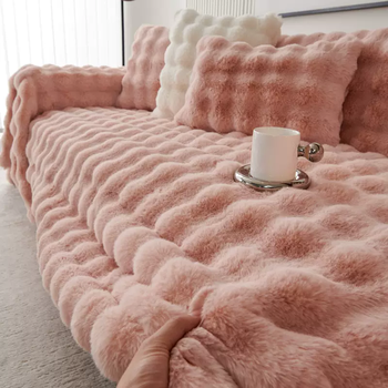 Yusenyi winter rabbit velvet autumn and winter anti-slip cat cloth towel rabbit plush 2025 sofa cover scratch cover new anti-sofa cover rabbit plush bean paste powder (s-level thickening, high weight, non-shedding, far ahead) 180x300 suitable for small three-person sofa