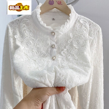 Early-diameter stand-up collar long-sleeved new xiaoxiang style slimming and flesh-covering delicate soft plus velvet warm shirt for women white (winter) plus velvet 2xl (115-130 pounds)