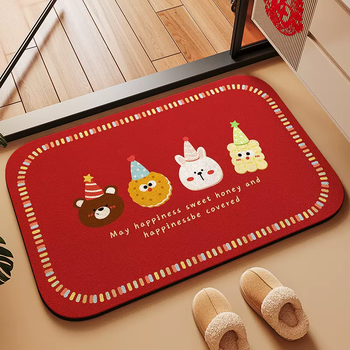 Yusenyi diatom mud floor mat 2025 new bathroom door non-slip and stain-resistant carpet red festive quick-drying absorbent (arc angle) zoo red 11-50x80 (2025 luxury upgrade new year model 6