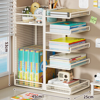 Lin's boy subject classification storage rack desktop bookshelf desk book storage with wheels removable bookend layered rack storage rack white